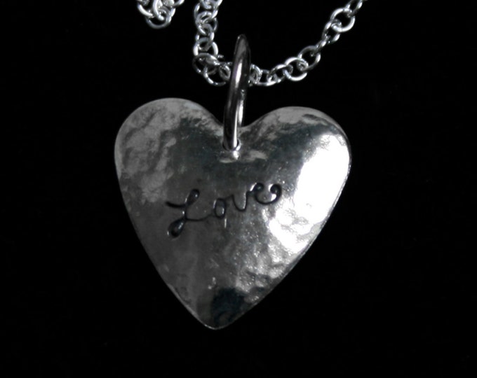 Handmade 'Amore ~ Love' pendant. Traditionally hand made and hand stamped Sterling Silver love heart pendant.
