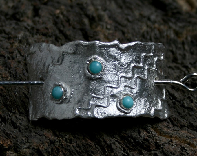 Peruvian Amazonite & Sterling Silver Hair Barrette 'Water's Edge' Seashore series. Reticulated Silver. One of a Kind. Exclusive design.