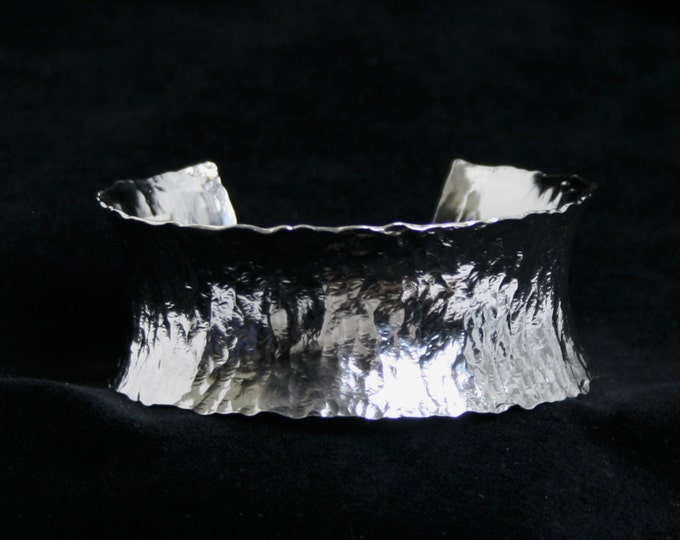 Medium anticlastic cuff bracelet 'Lynda' Traditionally hand made with hammered finish for added sparkle. Fully UK Hallmarked Sterling Silver