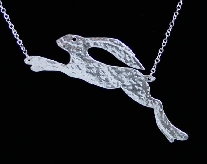 Traditionally handmade 'Leaping Hare' necklace. Fully UK Hallmarked Sterling Silver.
