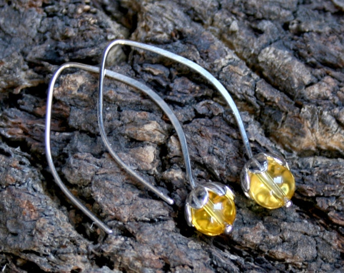 Dew Drop. Sterling Silver and Citrine floral drop earrings. Exclusive design. Flower drops. Yellow. Choose natural or blackened silver.