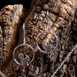 Little Squirrel. Sterling Silver dangle earrings. 'Forest friends' collection. Sitting Squirrel. Little squirrels. Drop earrings. image 1