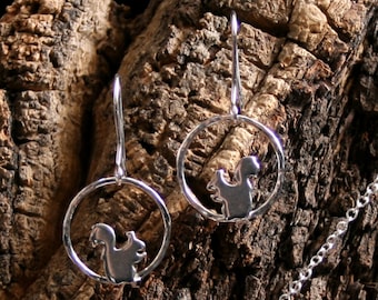 Little Squirrel. Sterling Silver dangle earrings. 'Forest friends' collection. Sitting Squirrel. Little squirrels. Drop earrings.