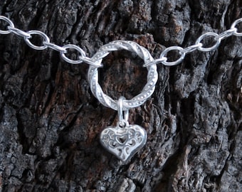 Heart of Hearts. Discrete Fancy 'O' ring Day Collar / Slave Necklace. Sterling silver Infinity/Eternity ring collar. Little puffed Heart.