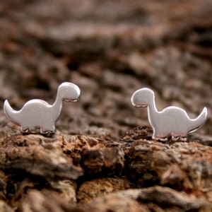 Russ the Europasaurus. Sterling Silver stud earrings. &#39;Forest friends&#39; collection. Exclusive design. Ear studs. Tiny dinosaur earrings.