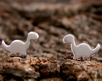 Russ the Europasaurus. Sterling Silver stud earrings. 'Forest friends' collection. Exclusive design. Ear studs. Tiny dinosaur earrings.