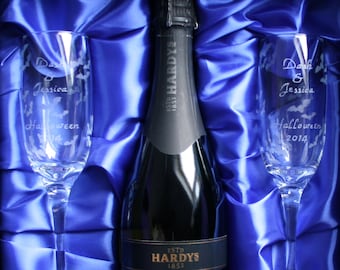 Personalized Champagne glasses/ gift set. Perfect for weddings / graduations / engagements / birthdays /  a new baby - or just because.