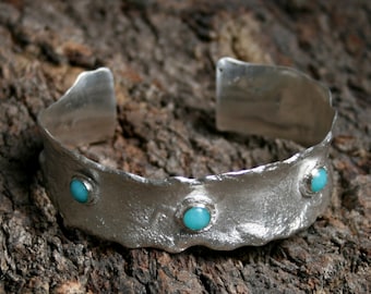 Peruvian Amazonite & Sterling Silver Cuff Bracelet 'Shore's Edge' Seashore series. Reticulated Silver. One of a Kind. Exclusive design.