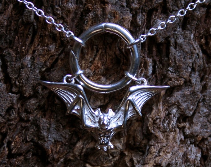 Gothic Bat ~ Discrete PERMANENTLY LOCKING O ring Day Collar / Slave Necklace. Sterling silver. Captive ring collar. Choker / necklace