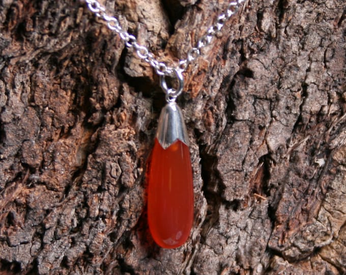 Handmade 'Classic Elegance' Carnelian and sterling silver pendant. Drop pendant/ Teardrop/ Red/ Orange/ Gift for her.