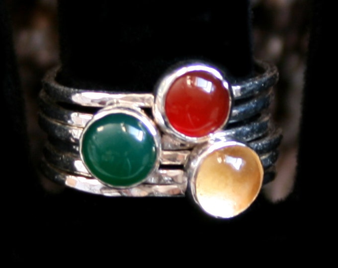 Mona ~ Gemstone & Sterling Silver Statement / stacking ring. Choose gemstone. Simple, Elegant ring. Choose size US 8 to 13 ~ UK Q to Z +