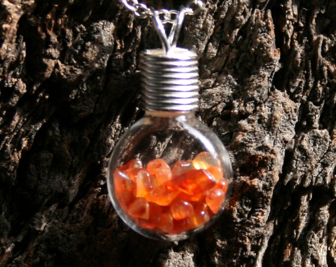 Healing Wishes - Carnelian ~ 'Make a Wish' Pendant ~ Hand blown glass & sterling silver pendant with Carnelian. Healing stones bottle