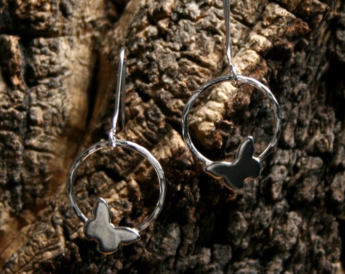 Little butterfly. Sterling Silver dangle earrings. 'Forest friends' collection. Little butterflies. Tiny butterfly drops.