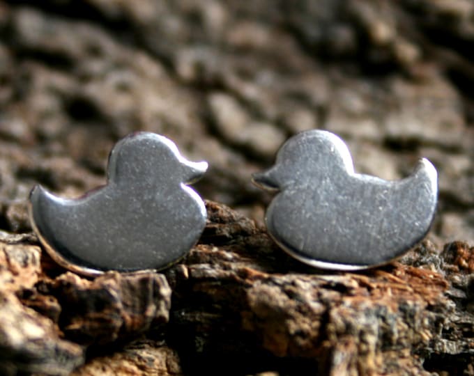 Duckling. Sterling Silver stud earrings. 'Forest friends' collection. Exclusive design. Ear studs. Rubber duckie. Cute ducks. Eco-friendly.