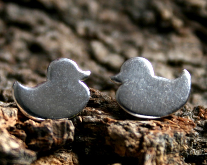 Duckling. Sterling Silver stud earrings. 'Forest friends' collection. Exclusive design. Ear studs. Rubber duckie. Cute ducks. Eco-friendly.