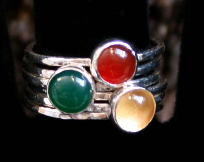 Mona ~ Gemstone & Sterling Silver Statement / stacking ring. Choose gemstone. Choose size up to US 7 3/4 ~ UK P 1/2. Simple Elegant ring