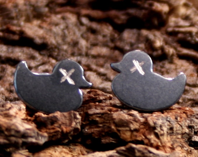 Dead duck. Sterling Silver stud earrings 'Forest friends' collection. Exclusive design. Dead duckie. Duckling. Eco-friendly. Goth, Emo, Punk