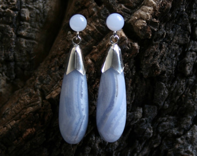 Handmade 'Classic Elegance' Blue lace agate and sterling silver earrings. Choose from fish hook ear wires or post tops.