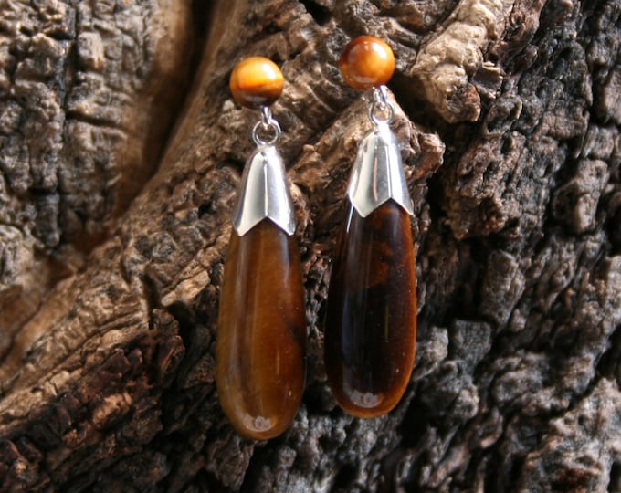 Handmade 'Classic Elegance' Golden Tiger's eye and sterling silver earrings. Fish hook ear wires or stud tops.