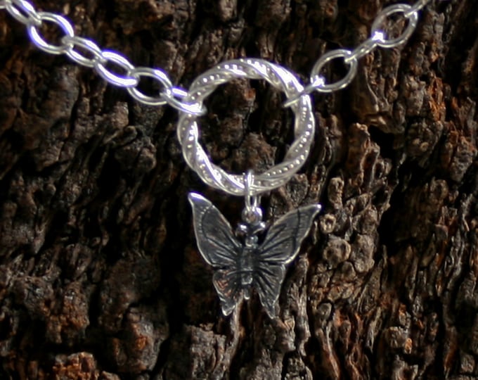 Discrete Butterfly dropper FANCY 'O' Ring Day Collar / Slave Necklace. Sterling silver Story of 'O' collar. Choker or necklace.
