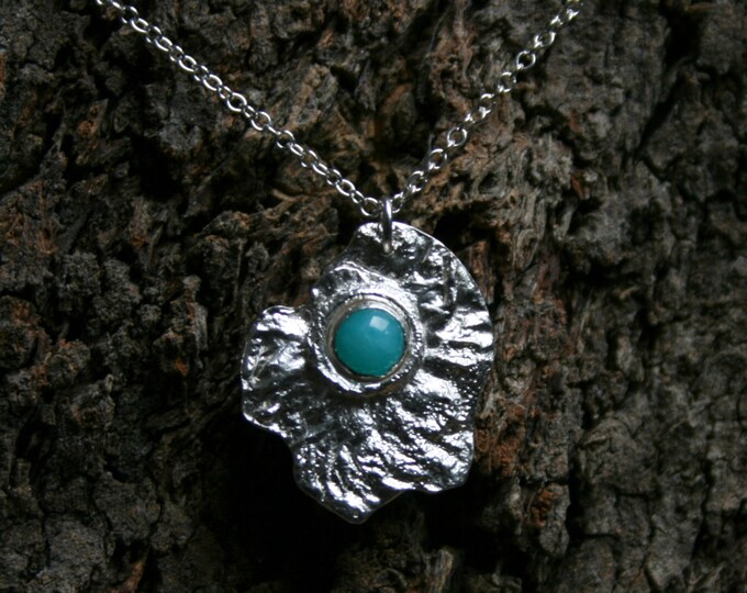 Peruvian Amazonite & Sterling Silver pendant 'Tidal Pool' Seashore series. Reticulated Silver. One of a Kind. Exclusive design. Summer blue.