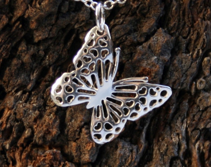 Filigree Butterfly ~ Sterling Silver butterfly Pendant. Shaped flying butterfly necklace. Pretty silver butterfly. Boxed ready for gifting.