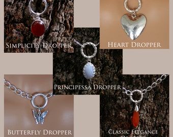 Additional droppers for my discrete 'O' Ring Day Collars / Slave Necklaces. Sterling silver and natural gemstones.