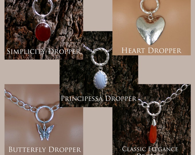 Additional droppers for my discrete 'O' Ring Day Collars / Slave Necklaces. Sterling silver and natural gemstones.