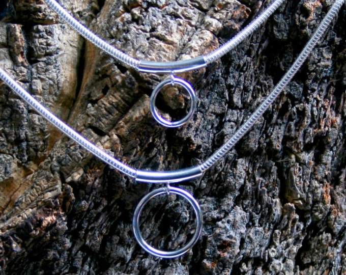 Discrete PERMANENTLY LOCKING Day Collar / Slave Necklace 'Story of O' BDSM O ring collar. Sterling silver. Choose a large or small 'O' ring.