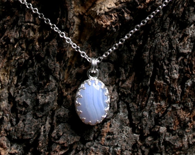 Blue Lace Agate 'Principessa' Pendant. Classical Princess/ Victorian design. Solid Sterling Silver. Silversmith / Metalsmith