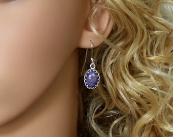 Russian Charoite 'Principessa' Earrings. Classical Princess/ Victorian design. Solid Sterling Silver. Fish hooks ear wires for pierced ears.