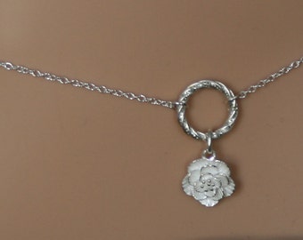 Camellia ~ Discrete PERMANENTLY LOCKING Fancy O ring waist chain. Sterling silver. Eternity ring / Infinity ring. BDSM belly chain. Flower.