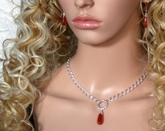 PERMANENTLY LOCKING gemstone 'Classic Elegance' dropper 'O' Ring Day Collar/ Slave Necklace. Heavyweight Sterling silver. Infinity  Eternity