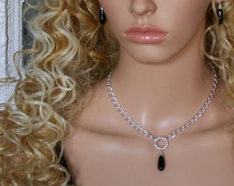 Heavyweight gemstone 'Classic Elegance' dropper FANCY 'O' Ring Day Collar / Slave Necklace. Sterling silver. Eternity Infinity Story of 'O'
