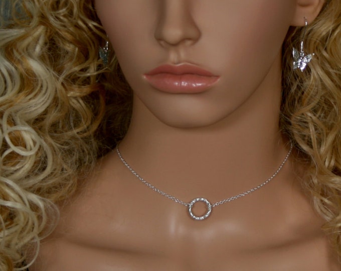 Discrete, FANCY O ring Day Collar / Slave Necklace. Sterling silver. Story of 'O' collar. Wear as a choker or a necklace.