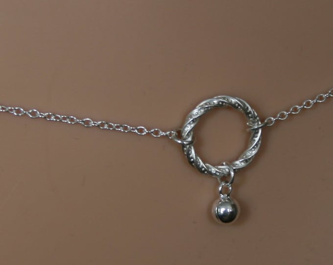 Slave Bell - PERMANENTLY LOCKING, Discrete, Fancy 'O' ring waist chain. Sterling silver. Eternity ring / Infinity ring. BDSM belly chain.