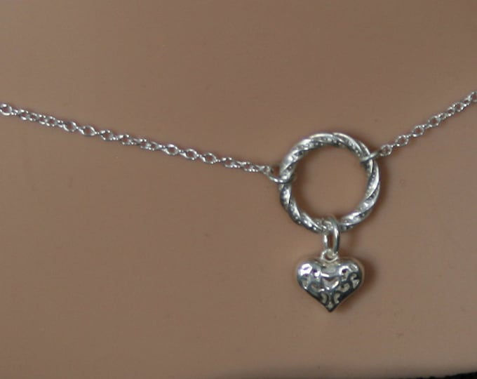 Heart of Hearts. Discrete PERMANENTLY LOCKING Fancy 'O' ring waist chain. Sterling silver. Eternity ring / Infinity ring. BDSM belly chain.