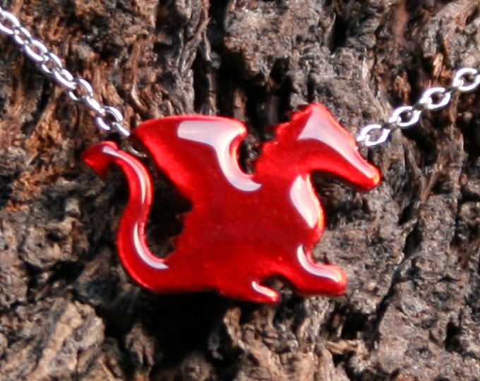 Baby Red Dragon. Enameled Copper and Sterling Silver Pendant. 'Forest friends' collection. Welsh Dragon. Exclusive design. Eco-friendly.