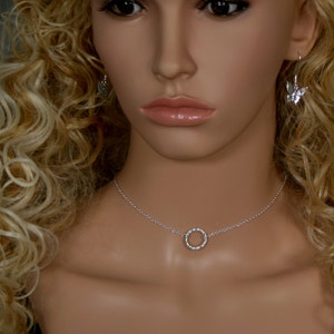 Discrete, FANCY O ring Day Collar / Slave Necklace. Sterling silver. Story of &#39;O&#39; collar. Wear as a choker or a necklace.