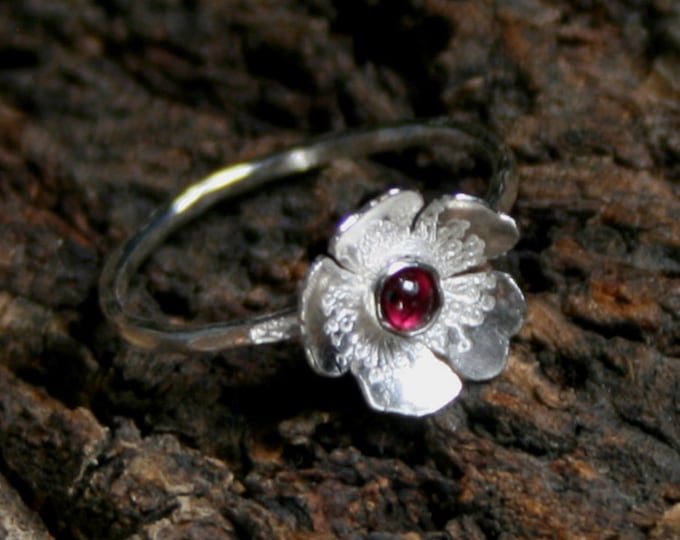 Rosa ~ Gemstone & Sterling Silver Statement / stacking ring 'Wildflower series' Exclusive design. Choose gemstone US 8 to 13 ~ UK Q to Z 1/2