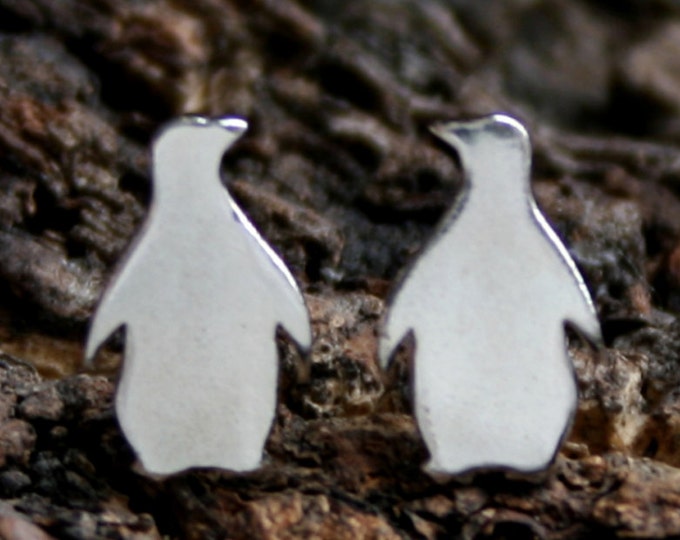 Penguin. Sterling Silver stud earrings. 'Oceans & Ice' collection. Exclusive design. Little Arctic Penguins. Eco-friendly recycled silver.