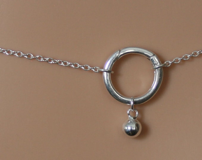 Slave Bell - PERMANENTLY LOCKING, Discrete 'O' ring waist chain. Sterling silver. Eternity ring / Infinity ring. BDSM belly chain.