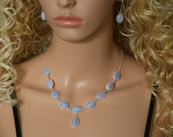 Blue Lace Agate 'Principessa' necklace. Classical Princess/ Victorian design. Fully UK Hallmarked Sterling Silver. Silversmith / Metalsmith