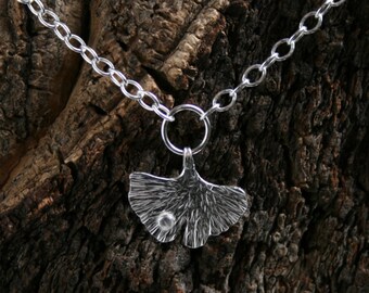 PERMANENTLY LOCKING O ring Day Collar/ Slave Necklace. Eco Silver & Moonstone Ginko Leaf. With or without matching Earrings. Can Personalize