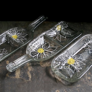 Snack & Dip dishes &#39;Daisy&#39;  ~ Hand painted, Eco-friendly, recycled melted glass bottles. Condiment / dip / serving dishes. Large white Daisy