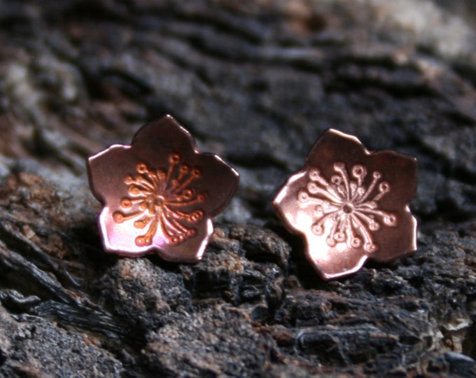 Stellata - Rustic Copper ~ Wildflower series ~ Exclusive design copper & sterling silver flower stud earrings. Floral. Eco-friendly.