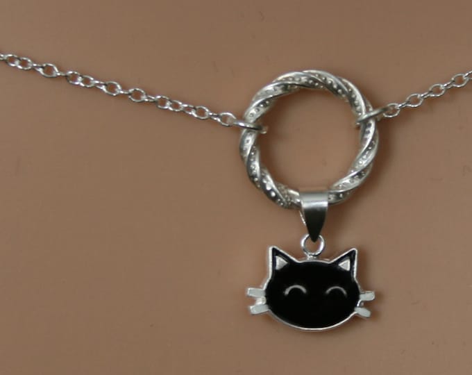 Sir's Kitten ~ Black Cat discrete Fancy O ring waist chain. Sterling silver. Eternity ring / Infinity ring. BDSM belly chain.