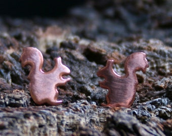 Little Red Squirrel. Copper and Sterling Silver stud earrings. 'Forest friends' collection. Sitting Squirrel. Small ear studs. Tiny studs.