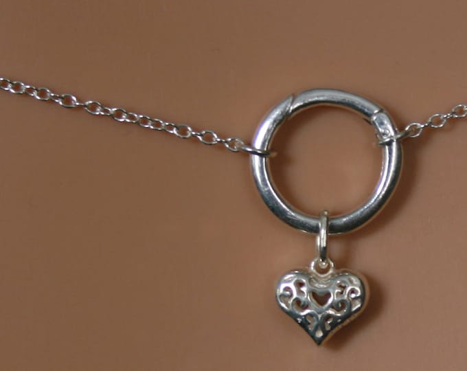 Heart of Hearts. Discrete 'O' ring waist chain. Sterling silver. Eternity ring / Infinity ring. BDSM belly chain. Little puffed Heart.