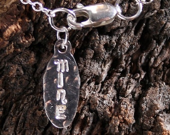 Personalized ownership tag sterling silver droppers for my discrete Day Collars / Slave Necklaces and slave bracelets. BDSM owner tag.